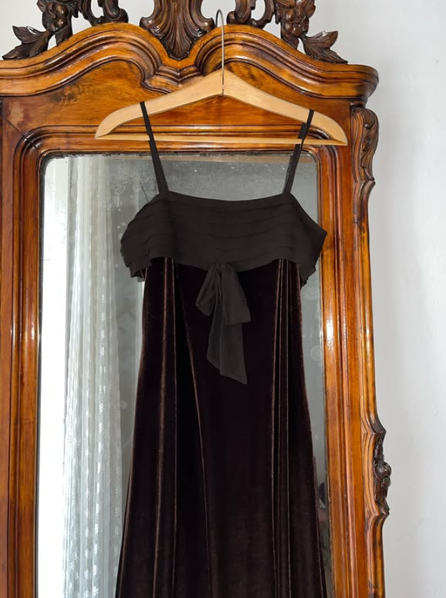 Vintage Sheath Spaghetti Strap Brown Velvet Prom Dress Evening Dress SH6075
