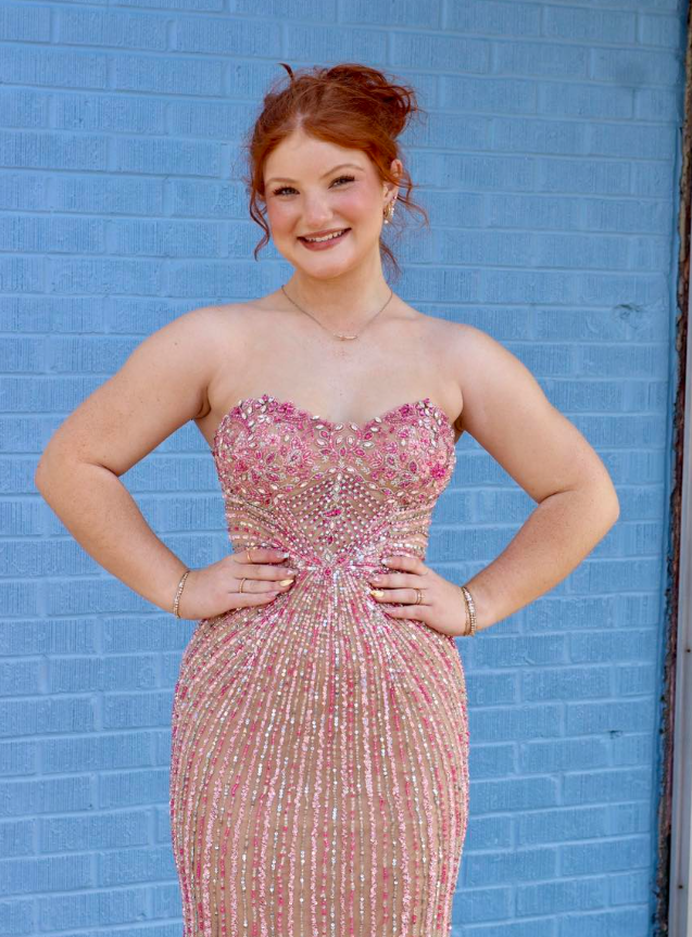 Sweety Pink Sheath Strapless Luxurious Beaded Tulle Prom Dress Evening Dress SH6599