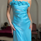 Dazzling Blue A Line Straps Floral Satin Prom Dress Evening Dress Date Dress SH5631