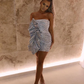 Strapless Silver Short Homecoming Dress With Side Ruffules Mini Party Dress SH1454