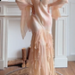 Apricot Vintage Mermaid Halter Beaded Layered Chiffon Satin Party Dress Prom Dress SH4117