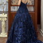 Vintage Navy Blue A Line Halter Beaded Pleated Satin Long Prom Dress SH5169