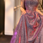 Shiny A Line Sweetheart Neck Purple Sequin Long Sweep Party Dress Evening Dress SH3061