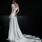 Simple Classic A Line Straps White Satin Long Sweep Wedding Dress SH5228