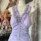 Lilac Vintage Mermaid V Neck Ruffle Chiffon Graduation Prom Dress SH5373