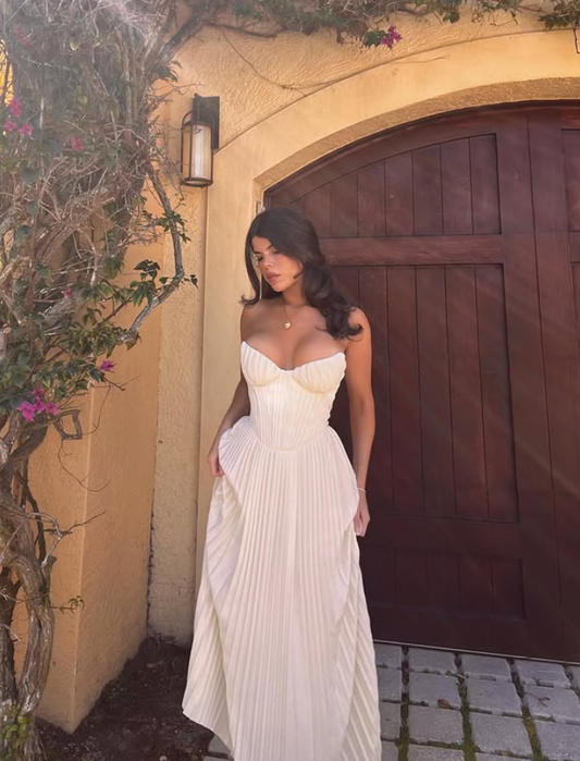 Elegant A Line Sweetheart Neck White Pleated Satin Prom Dress Party Dress SH4608