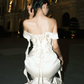 Elegant A Line Off the Shoulder White Ruffle Satin Long Prom Dress SH5293