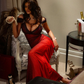 Sexy A Line Straps Ombre Burgundy Chiffon Long Prom Dress SH1232