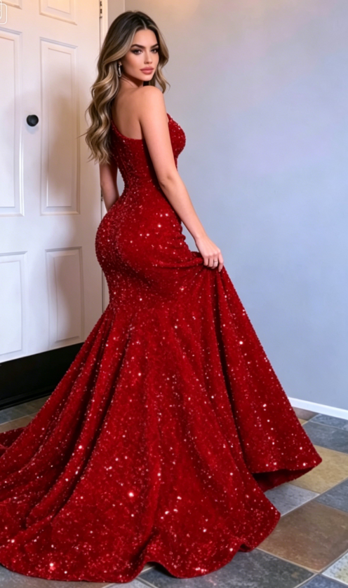 Black Girl Prom Dresses One Shoulder Mermaid Red Prom Dresses | Cheap shinydress Black Girl Prom Dresses One Shoulder Mermaid Red Prom Dresses | Cheap shinydress