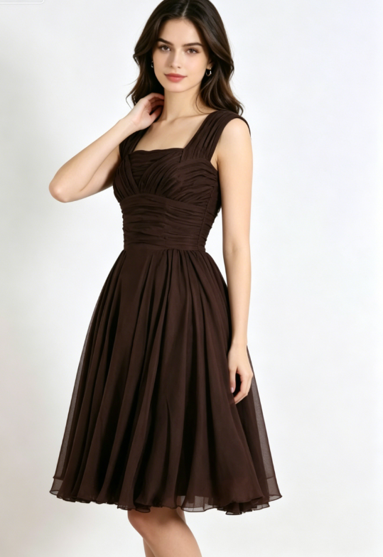 Vintage Simple Brown A Line Straps Tulle Short Homecoming Dress Outfits KS7535