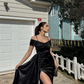 Apricot Sheath Spaghetti Strap Satin Prom Dress Wedding Guest Dress SH4747