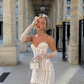 Romantic White Sheath Sweetheart Neck Lace Short Prom Dress Homecoming Dress SH6385