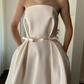 Simple A Line Strapless Bow White Satin Wedding Dress SH5235