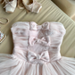 Light Pink A Line Strapless Bow Tulle Short Prom Dress Homecoming Dress SH5840