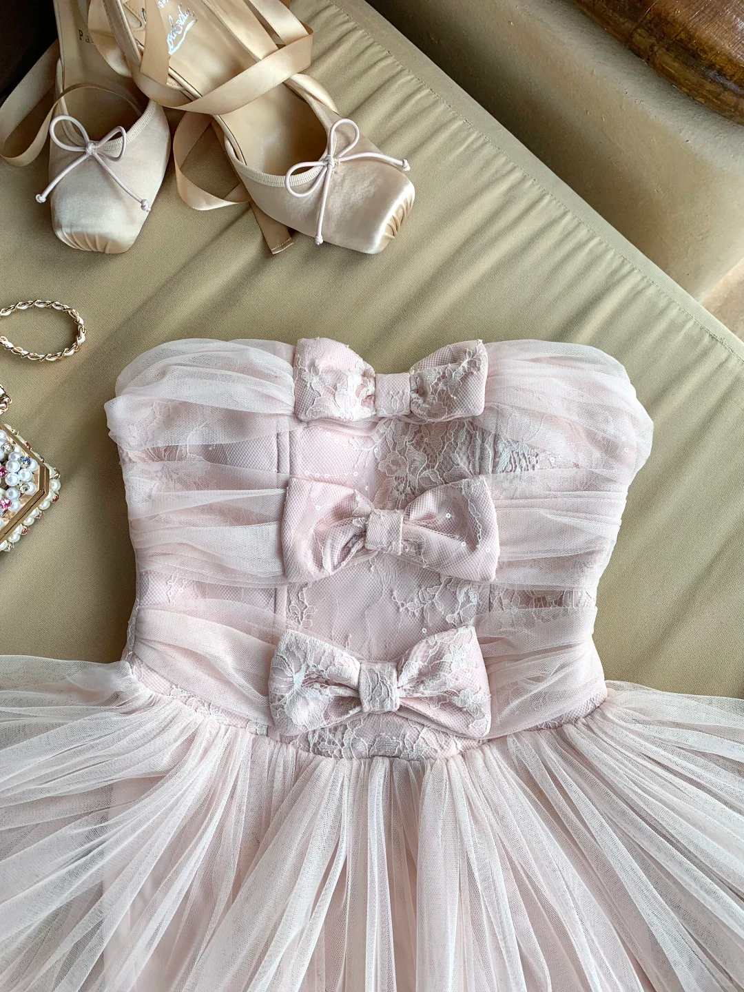 Light Pink A Line Strapless Bow Tulle Short Prom Dress Homecoming Dress SH5840