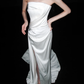 Pretty White Exquisite Beaded Sheath Strapless Satin Slit Long Wedding Dress SH6627