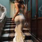 Beautiful Mermaid Spaghetti Strap Ivory Polka Dot Satin Prom Dress Evening Dress SH8516