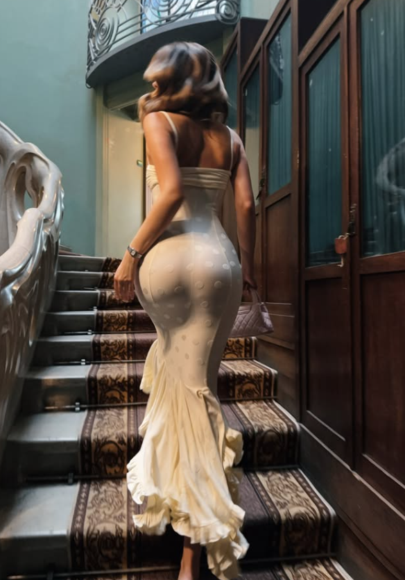Beautiful Mermaid Spaghetti Strap Ivory Polka Dot Satin Prom Dress Evening Dress SH8516