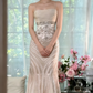Light Apricot Mermaid Spaghetti Strap Beaded Chiffon Prom Dress Wedding Guest Dress SH4327