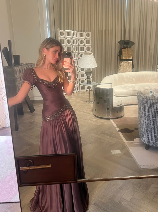 Dark Brown A Line Short Sleeve Beaded Chiffon Long Prom Dress Evening Dress SH4623