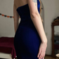 Vintage Sheath Sweetheart Neck Royal Blue Velvet Knee Length Prom Dress Evening Dress SH6077
