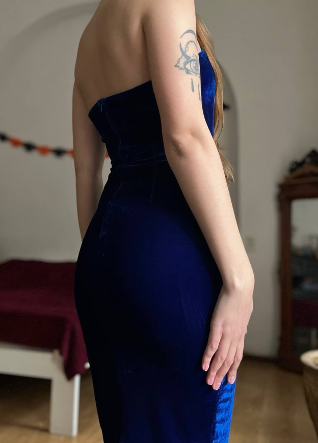 Vintage Sheath Sweetheart Neck Royal Blue Velvet Knee Length Prom Dress Evening Dress SH6077