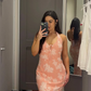 Pink Sheath Halter Print Floral Chiffon Long Prom Dress Vacation Dress SH4516