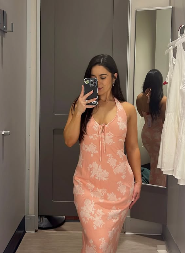 Pink Sheath Halter Print Floral Chiffon Long Prom Dress Vacation Dress SH4516