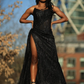 Sexy Black Lace Sequin Slit Long Prom Dress Mermaid Evening Dress SH1451