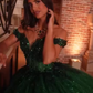 Dark Green Sequin Tulle Applique Long Prom Dress Quinceanera Dress Ball Gown SH5181