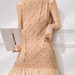 Simple Apricot A Line Round Neck Floral Tulle Prom Dress Outfits SH4731