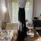 Shiny Sheath Strap Black White Beaded Chiffon Long Open Back Prom Dress Evening Dress SH2971