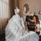 Stunning Retro Ball Gown Strapless Lace Applique Layered Satin Wedding Dress Prom Dress SH5889