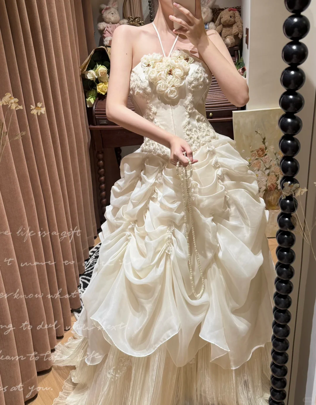 White A Line Halter Floral Beaded Pleated Organza Prom Dresses 18th Birthday Dresses SH4639