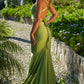Mermaid Deep V-Neck Satin Long Prom Dress Evening Dress SH1574