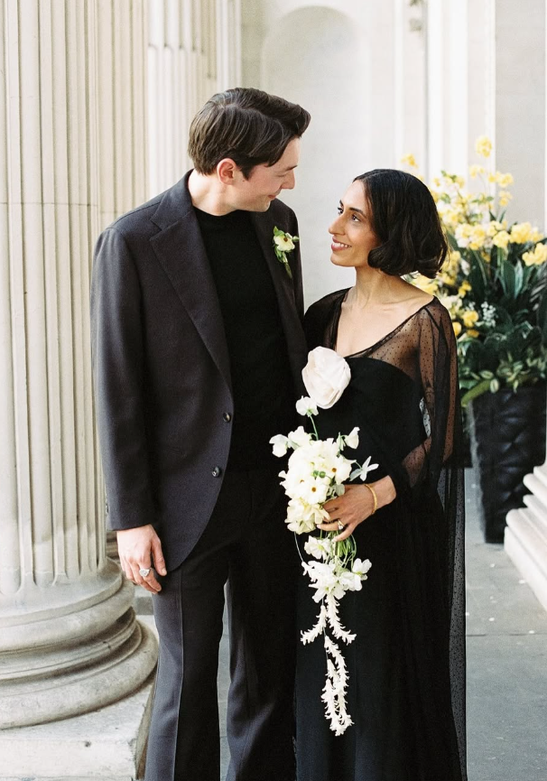 Unique A Line Strapless Black Tulle Satin Long Wedding Dress SH8251