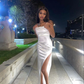 Simple White Satin Slit Prom Dress Long Party Dress SH943