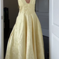 Deep V Neck Yellow Halter A Line Prom Dress SH1551