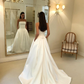 Simple Classic A Line Strapless White Satin Long Wedding Dress SH5306