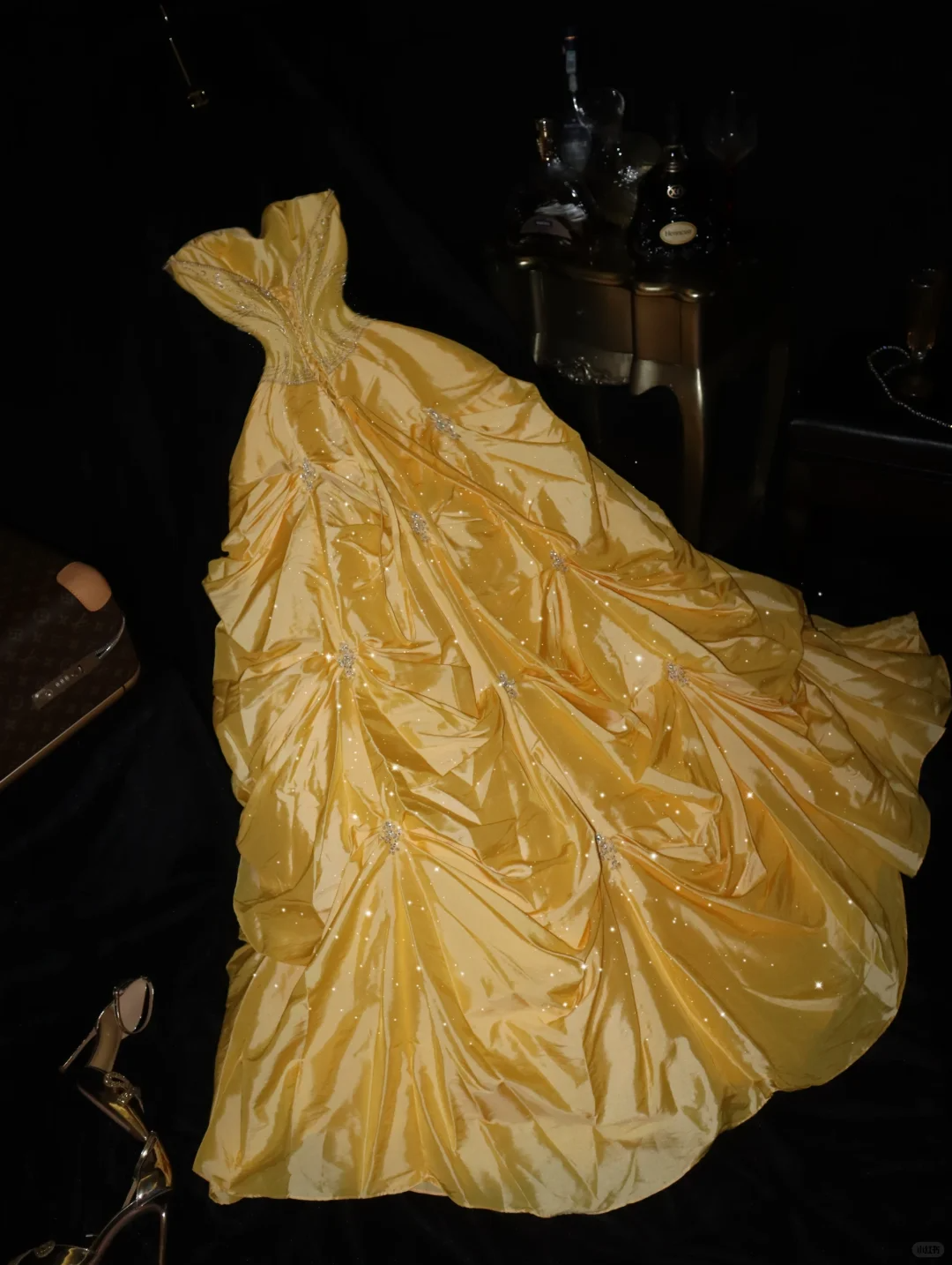 Bright Yellow A Line Strapless Beaded Satin Prom Dress Party Evening Dress SH5993