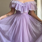 Vintage A Line Off the Shoulder Lilac Tulle Prom Dress Evening Dress Date Dress SH5633