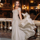 Luxurious A Line Exquisite Beaded Satin Long Graduation Prom Dress Wedding Guest Dress SH5429