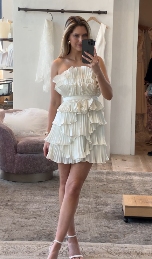 Unique White A Line Strapless Layered Satin Short Homecoming Dress SH8488