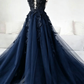 Classic Black Lace Tulle Long Prom Dress Black Evening Dress  SH567