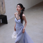 Elegant A Line Sweetheart Neck Black Lace Purple Chiffon Long Evening Dress Gown Dress SH3584