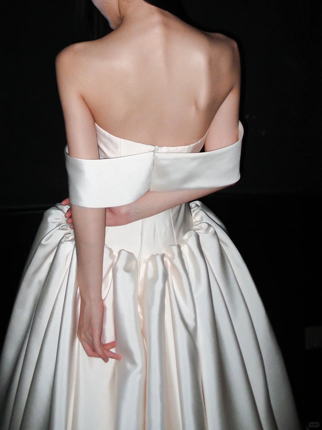 Elegant White Ball Gown Off the Shoulder Satin Long Train Wedding Dress SH8896