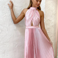 Elegant A Line Halter Light Pink Satin Long Prom Dress Evening Dress SH2050