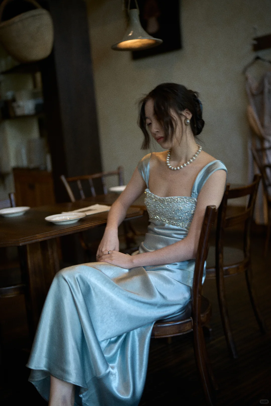 Elegant Blue A Line Straps Beaded Satin Long Prom Dress Date Dress SH4963