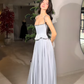 High-class Light Grey A Line Straps Beaded Satin Prom Dress Evening Dress SH6755