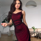 Sexy Mermaid Spaghetti Strap Black Chiffon Red Satin Prom Dress Evening Dress SH4348